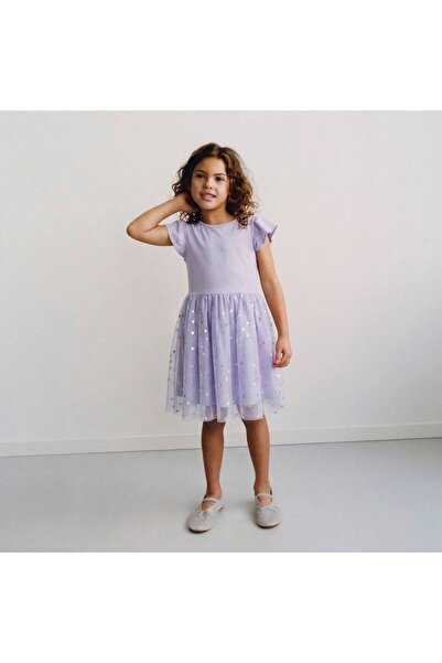 babymoon kids Κοριτσίστικο φόρεμα από τούλι με σχέδιο καρδιάς, καθημερινό μωβ...