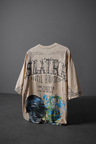 Slatra Tricou pentru bărbați Bej Brutal Romaticism cu imprimeu supradimensionat