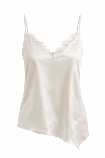 ibeeka V-neck Lace detail waist cut detailed satin blouse