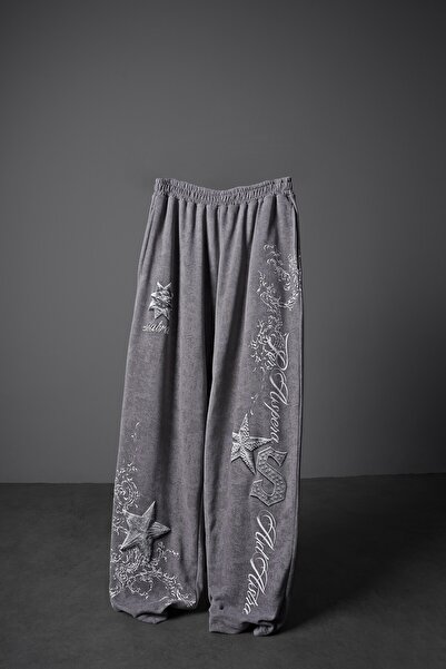 Slatra Men's Gray Superstar Printed Washed Effect Baggy Tracksuit