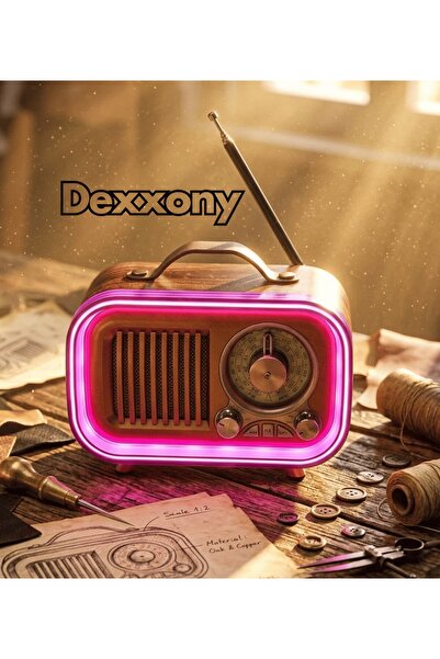 Dexxony Dc03 Nostaljik Ahşap Görünümlü Şarjlı Radyo - Bluetooth Hoparlör, RGB...