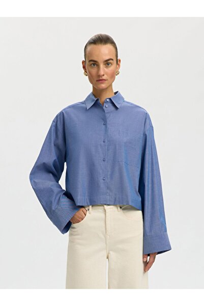 SELECTED Crop-Bluse Baumwoll