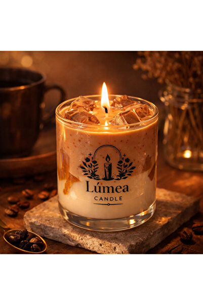 Lúmea Candle Ice Latte Dekoratif Mum – Cam Bardakta Jel Parçalı Kahve Temalı ...