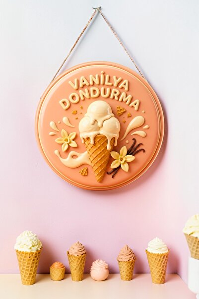 Nod Vanilla Ice Cream Visual Wooden Door and Wall Ornament with String, Cafe,...