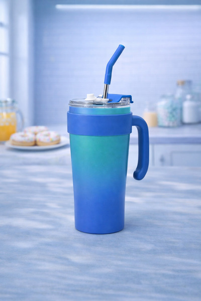 hediyeconcepti Stainless Steel Thermos Cup with Straw and Lid Portable Cold H...