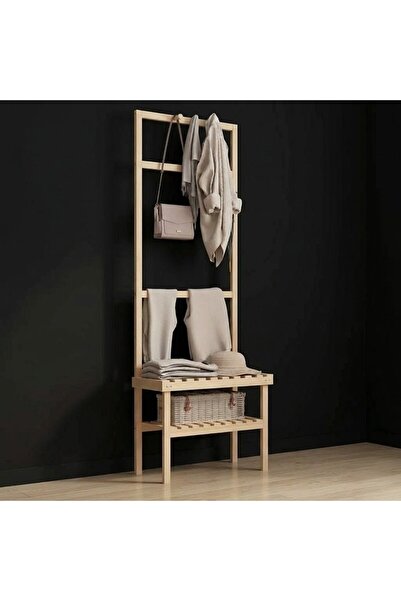 Ev dekka Çok Amaçlı Konforlu Ayaklı Askılık - Ayakkabılık Raflı Ahşap Portmanto