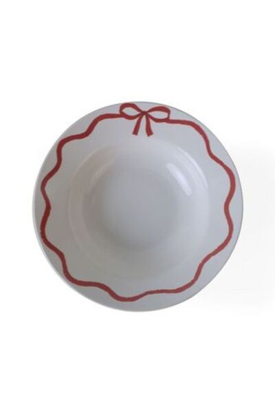 MATMEL 4 قطع طبق معكرونة مزخرف بفيونكة من السيراميك مقاس 20 سم