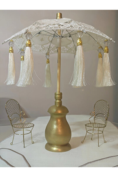 Agbtrend Masaüstü Dantelli Gold Detaylı Dekoratif Sunum Bali Şemsiyesi