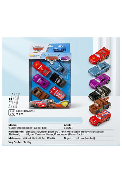 direkstoktan 6'lı Cars Karakter Oyuncak Araba Seti - 7 cm Plastik Yarış Araba...