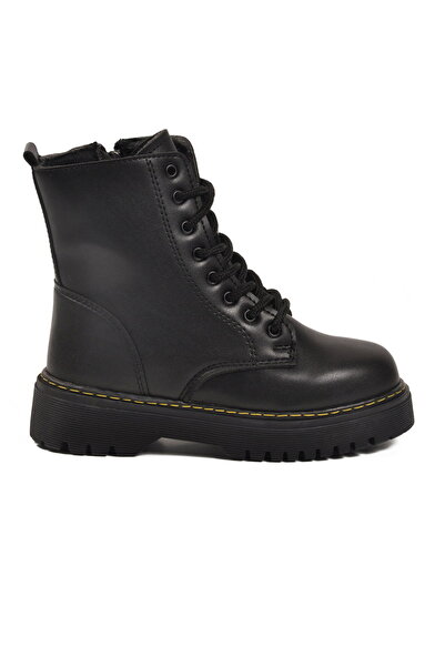 Aspor Black Fleece Lined Lace up Zippered Girls' Boots