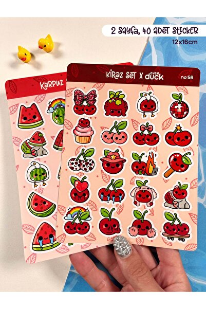 OverDuck 2’li Meyve Sticker Seti – 40 Adet Kiraz ve Karpuz Sticker Bullet Jou...
