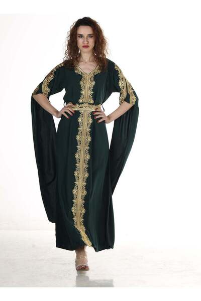 Generic Elegant Moroccan Jellabiya With Golden Embroidery