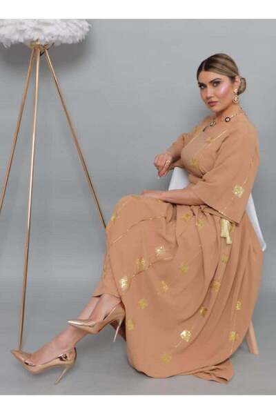 Generic Light brown galabiya decorated with golden embroidery