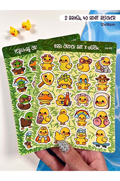 OverDuck 2’li Hayvan Sticker Seti – 40 Adet Sarı Ördek ve Yeşilbaş Ördek Stic...