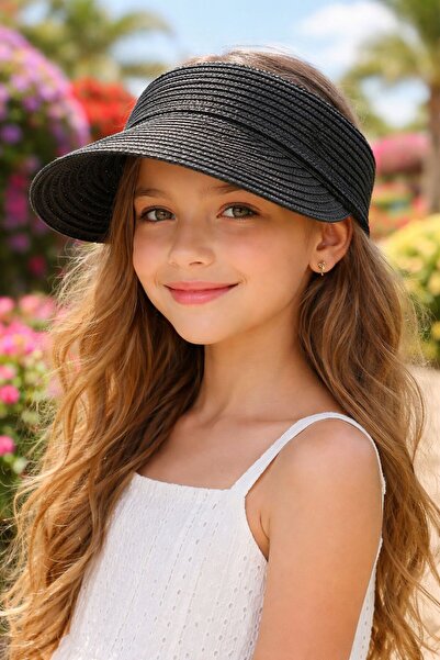 FELLMENS Pălărie neagră din paie pentru fete 10-18 ani