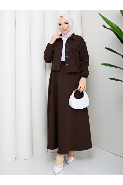 MİHRİZAR Hürrem Double Fabric Button Detailed Stylish Hijab Skirt Jacket Doub...