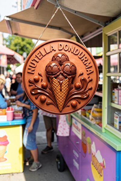 Nod Wooden Door and Wall Ornament with Ice Cream Image and String - Cafe, Ice...