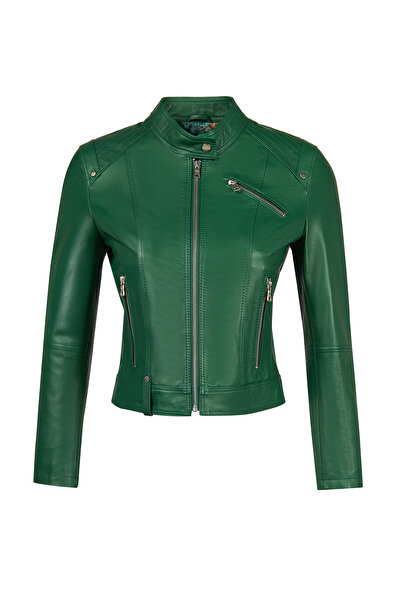 Derimod Sonia Women's Green Short Leather Jacket 25Wge5913Ft