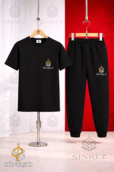 SİNREZ Children's Logo Printed T-Shirt Sweatpants Set