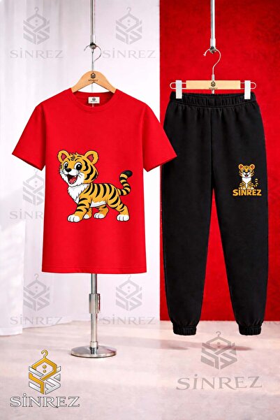 SİNREZ Set de trening pentru copii cu tricou imprimat TIGER STANDING