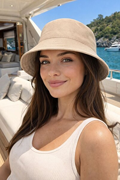 FELLMENS Beige Cotton Piece Bucket Women's Hat