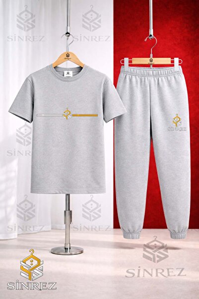 SİNREZ Children's Logo Yan Tek Cizgi Printed T-Shirt Tracksuit Set