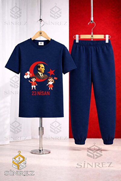 SİNREZ Children's Ata Hilal 2Li Cocuk 23 April Printed T-Shirt Sweatpants Set
