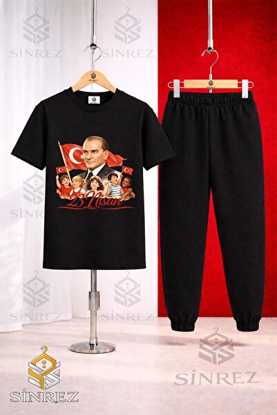SİNREZ Children's Ata and Multiple Children 23 April Printed T-Shirt Sweatpan...