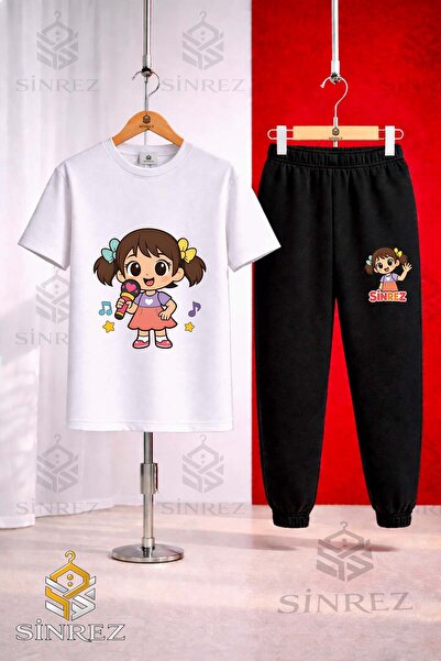 SİNREZ Set de trening pentru fete cu microfon și tricou imprimat