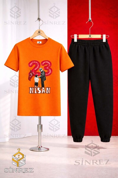 SİNREZ Children's Ata Cocuk 23 April Printed T-Shirt Sweatpants Set