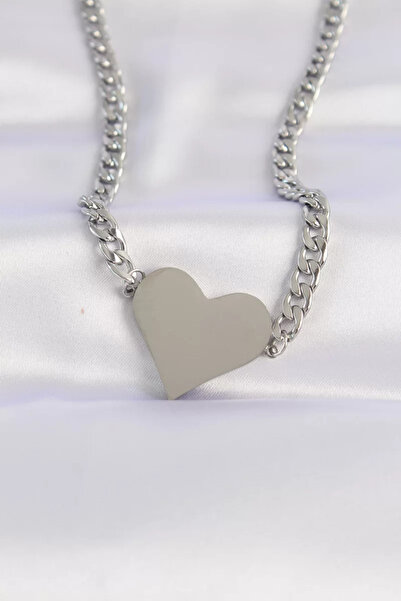 Skygo 316L Steel Chain Silver Color Flat Plate Heart Pendant - Tj-Bko8643