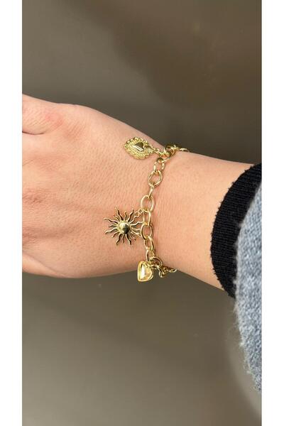 Cadera Jewelry Gold Sun Figured Charm Chain Bracelet