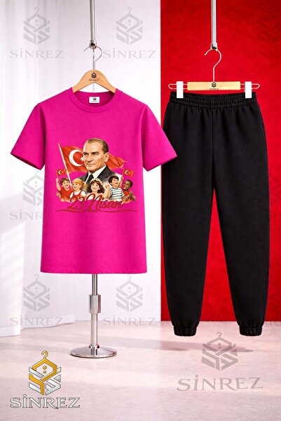 SİNREZ Children's Ata and Multiple Children 23 April Printed T-Shirt Sweatpan...