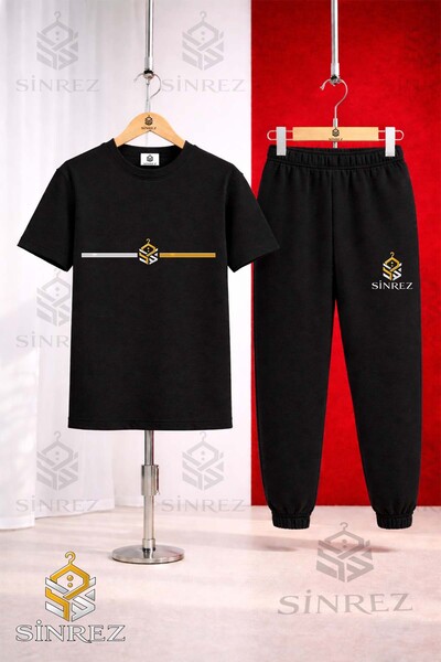 SİNREZ Children's Logo Yan Tek Cizgi Printed T-Shirt Tracksuit Set