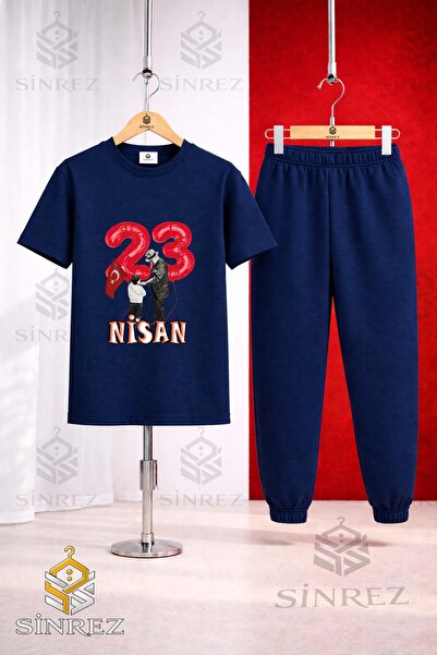 SİNREZ Children's Ata Cocuk 23 April Printed T-Shirt Sweatpants Set