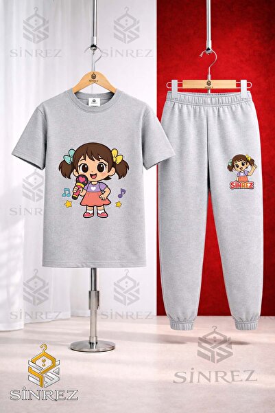 SİNREZ Set de trening pentru fete cu microfon și tricou imprimat