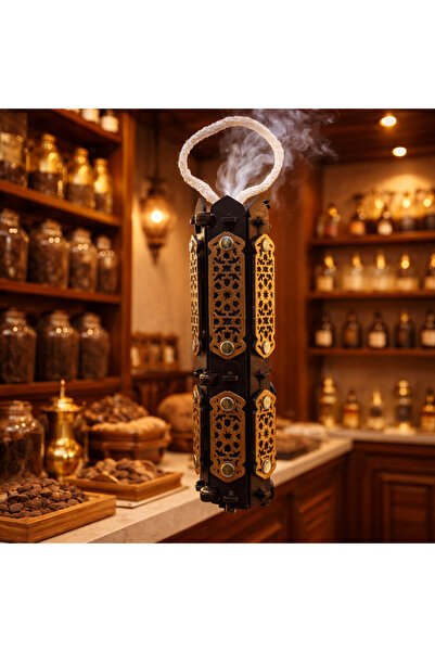 Egyptian مبخرة خشبية بتصميم إسلامي أنيق بتعليقة - مع علبة أعواد الند جذور الع...