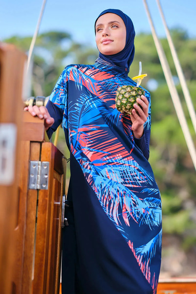 ALFASA Women's Hijab Swimsuit Patterned Zippered 5-Piece Hijab Swimsuit Set