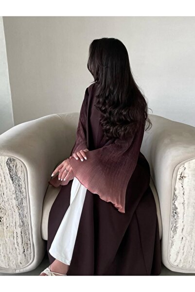 Noon Noora Chiffon Pleated Fan-shaped Sleeve Color-blocked Cardigan Abaya Coat
