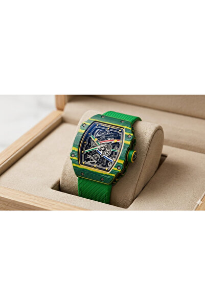 LAOBAN ساعة بمينا أخضر مع علبة بتصميم كربوني وحزام رياضي