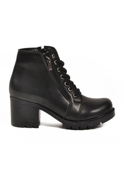 Aspor Black Lace-Up Zippered Women's Heeled Boots