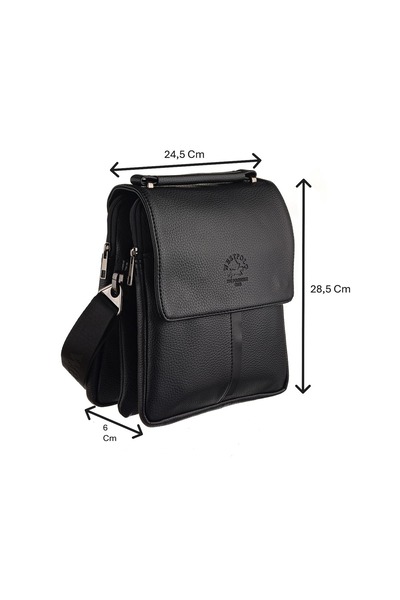Westpolo Vegan Deri Omuz Askılı Deri Çapraz Erkek Omuz Çantası - Siyah