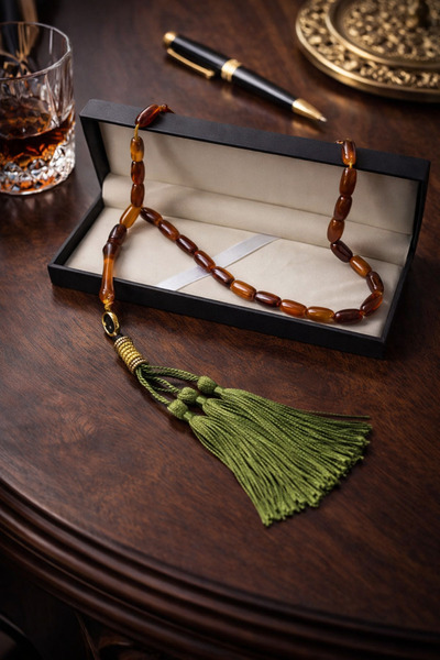 Generic سبحة فخمة خرز كهرماني مع علبة أنيقة – مناسبة للهدايا والاقتناء 33 خرزه