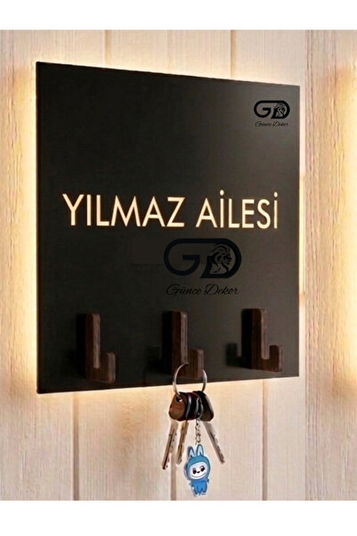 GünceDekor İsimli Led Aydınlatmalı Ahşap Anahtar Anahtarlık