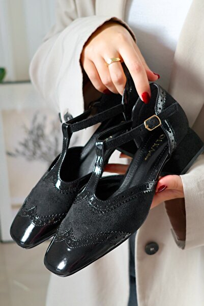 POLKA STORE Retro Women's Mary Janes Vintage Black Patent Leather Short Block...