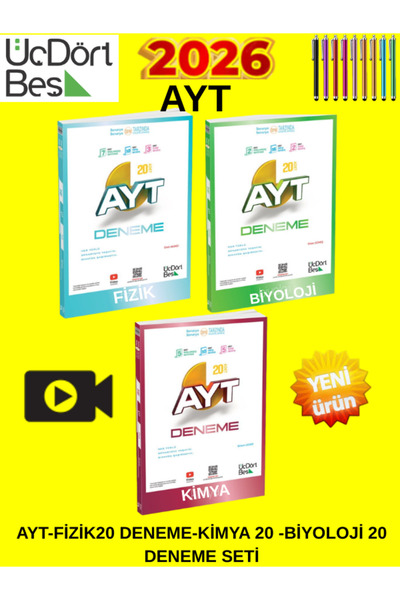 Üç Dört Beş Yayıncılık Üçdörtbeş 2026 AYT Fizik-Kimya-Biyoloji Deneme+Tablet ...