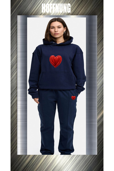 HOFFNUNG Unisex Casual Tracksuit Set Red Heart Outdoor Full Hoodie