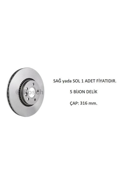Bosch ÖN FREN DİSK GALAXY 2 S-MAX 2 VOLVO S60 2 S80 2 V60 1 V70 3 XC70 2 FREELANDER 2 0986479620 1 A