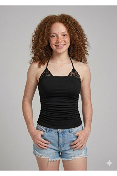 Köstebek Lace Detailed Strappy Knitted Stylish Blouse