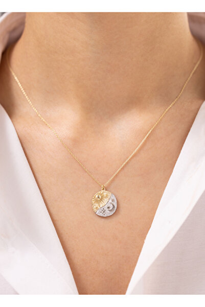 Zeyd Jewelry Güneş ve Ay Temalı Vintage 14 Ayar Altın Kolye